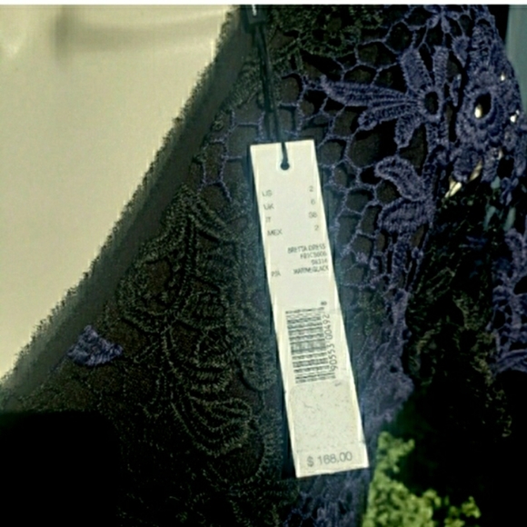 Black Vneck Midi Dress Blue Crochet Overlay NWT 🤍 Retail $168- - Picture 8 of 11